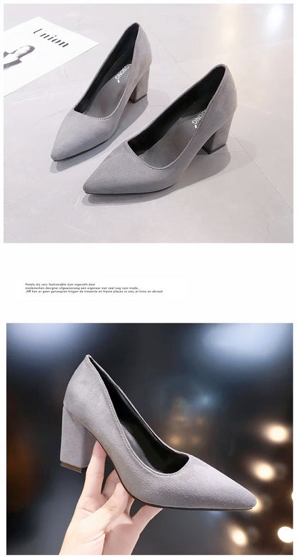 Autumn Shoes Woman Pumps Low Thick Heels Comfortable Women Work Shoes Flock Round Toe Casual Ladies Shoe sapato feminino WSH3183