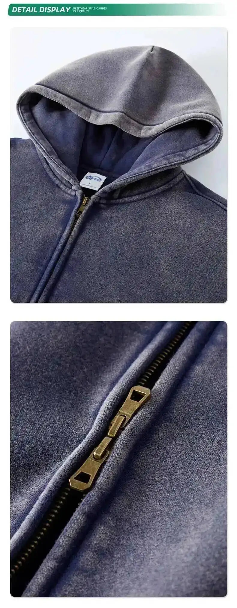 IEFB Men's Wear Wax Printing Vintage Male Hoodies Oversized Loose Zipper Water Washed Plush Sweatshirt Trendy New 9C9349