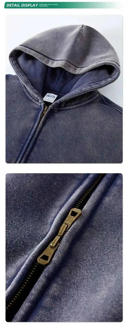 IEFB Men's Wear Wax Printing Vintage Male Hoodies Oversized Loose Zipper Water Washed Plush Sweatshirt Trendy New 9C9349