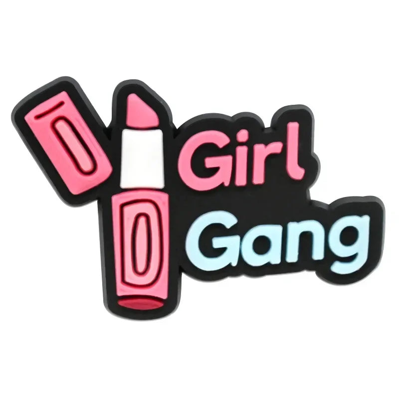Cute Pink Power Shoe Charms Decoration for Crocs Pin Accessories Charms Bracelet Wristband DIY Shoe Women Party Gifts
