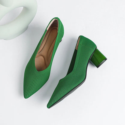 Women's high heels, pointed knit breathable and comfortable shoes (5cm high), new for autumn 2024