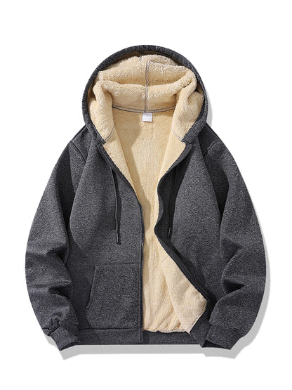 Winter Lambswool Zipper Hoodies Thicken Warm Jackets Long Sleeve Sweatshirts Casual Sports Fleece Black Coats Hooded Men Coat To