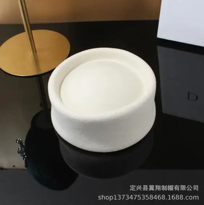 Women Wool Felt Berets Hat Vintage Hard Top Concave Top Fedoras Hats Wedding Fascinator Hats Wedding Cocktail Party Pillbox Cap