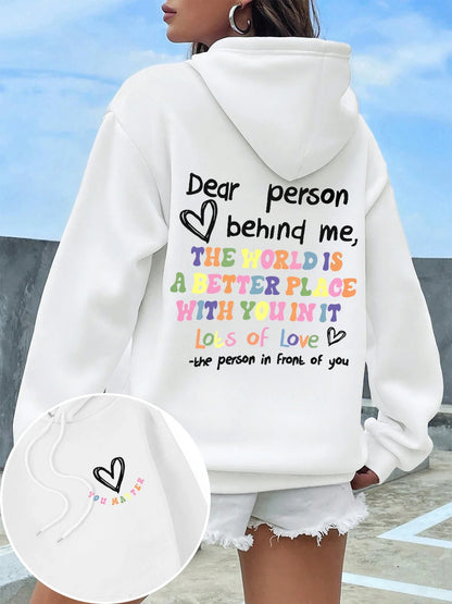 Dear Person Behind Me Hoodie Women Colored Letters Warm Fleece Woman Hoody Fur-liner Spring Autumn Hoodies Y2K Casual Tops