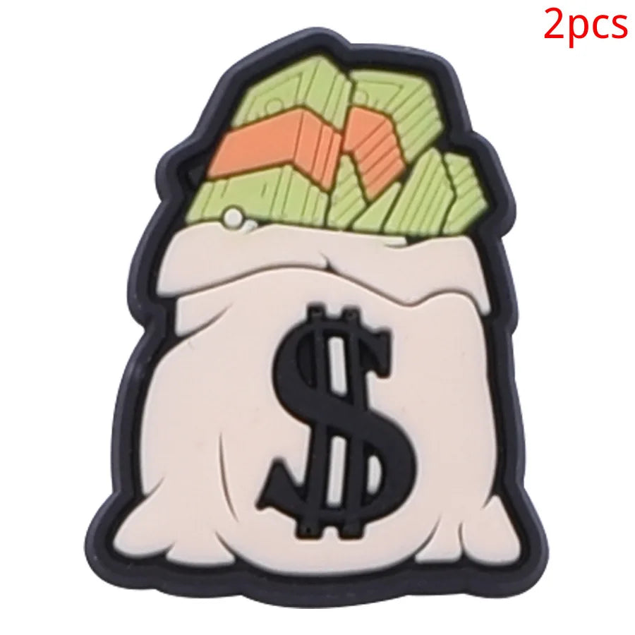 2pcs Lot Coin Money Shaped Character Shoe Buckles Charms Combination Designer for Women Accessories for Girls Adults Unisex Gift