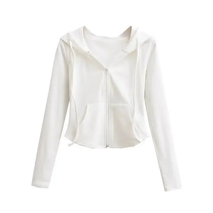 Lucyever Cropped Hooded Zip-Up Jacket Women Autumn New Slim Long Sleeve Y2K Sweatshirts Female Solid Streetwear Sports Hoodies