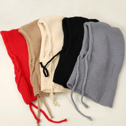 Knitted Soft Women Balaclava Hat Fashion Fake Collar Hooded Hat Neck Collar Warmer Beanies Cap Ear Protection Bonnet Hooded Caps