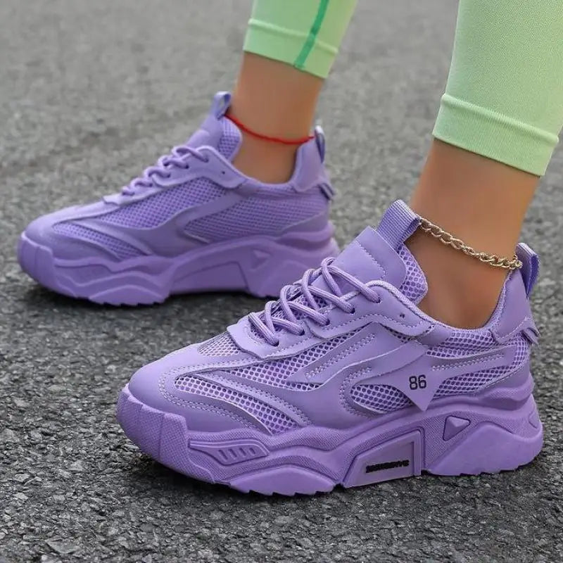 Women Purple Platform Sports Shoes Women Thick Sole Breathable Black Casual Shoes Fashion Slip On 2025 Outdoor Walking Sneakers