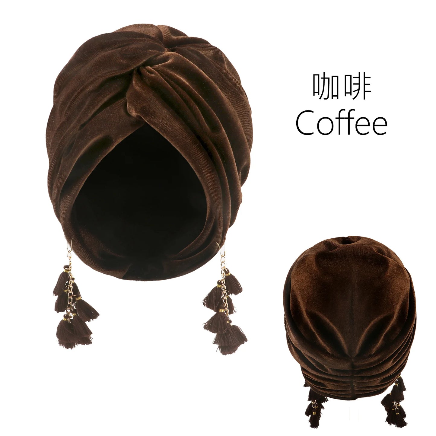 New Muslim Women Velvet Tassel Turban Hat Soft Stretch Bohemian Cross Pullover Bandana Headband Beanie Cap Islamic Head Wrap