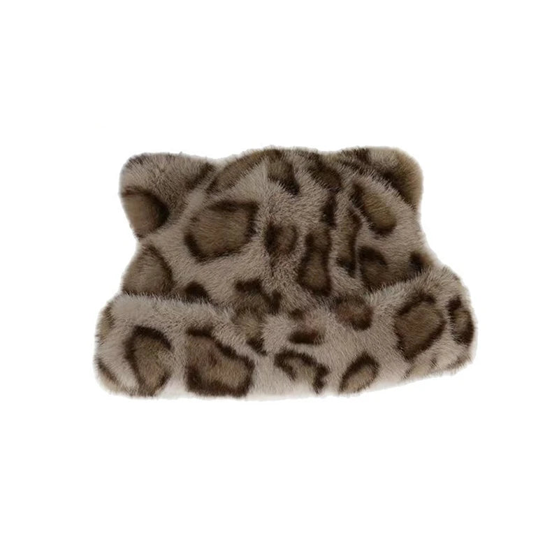 New Korean Winter Imitation Fur Bucket Hat Fashion for Women Warm Plush Ear Protection Fisherman Hats Outdoor Cute Panama Cap