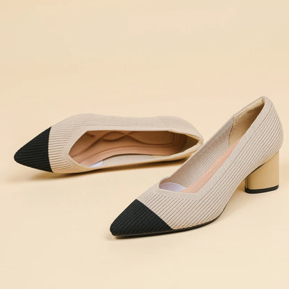 Women's high heels, pointed knit breathable and comfortable shoes (5cm high), new for autumn 2024