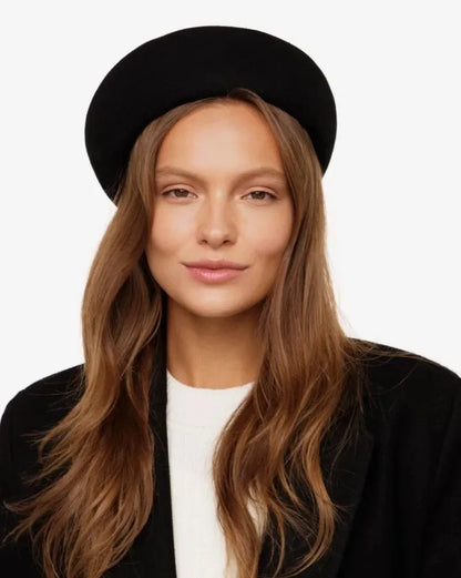 Women Wool Felt Berets Hat Vintage Hard Top Concave Top Fedoras Hats Wedding Fascinator Hats Wedding Cocktail Party Pillbox Cap