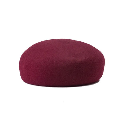 Women Wool Felt Berets Hat Vintage Hard Top Concave Top Fedoras Hats Wedding Fascinator Hats Wedding Cocktail Party Pillbox Cap