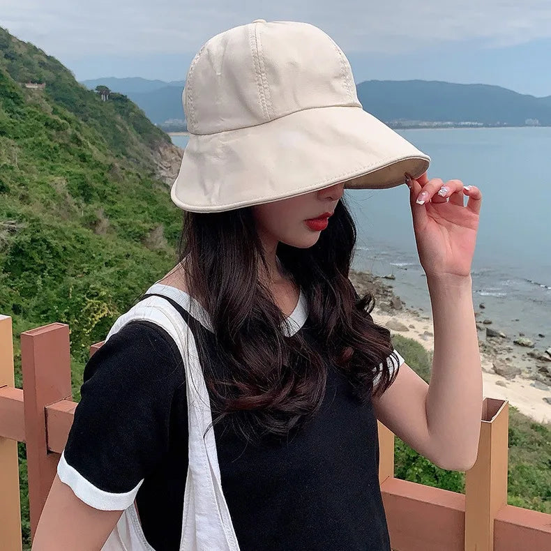 Korean Version Dome Sunshade Fisherman Hat Women's Summer Sunshade Hat Velcro Large Brim Basin Hat