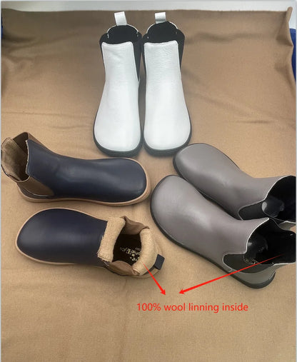 Tipsietoes Chelsea Barefoot Autumn Genuine Cow Leather Boots With Wool Linning Inside For Women Wider Toes Box Light Weight