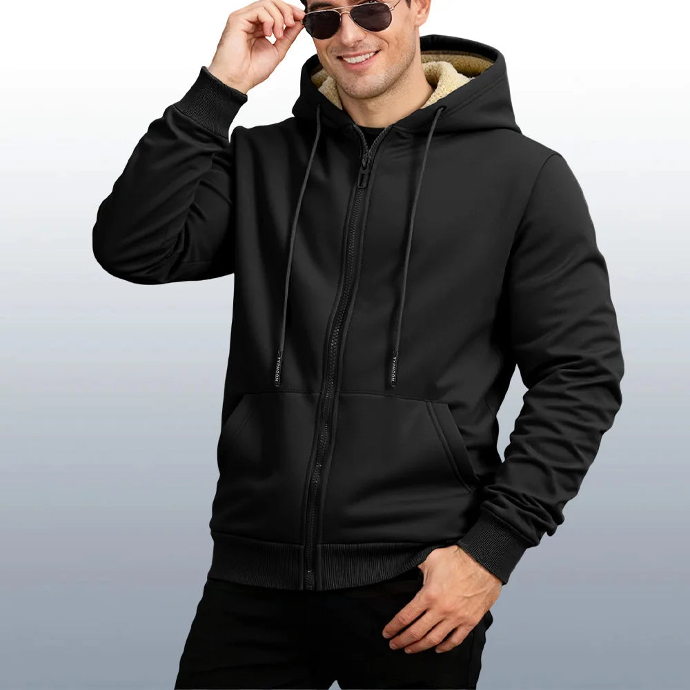 Winter Lambswool Zipper Hoodies Thicken Warm Jackets Long Sleeve Sweatshirts Casual Sports Fleece Black Coats Hooded Men Coat To