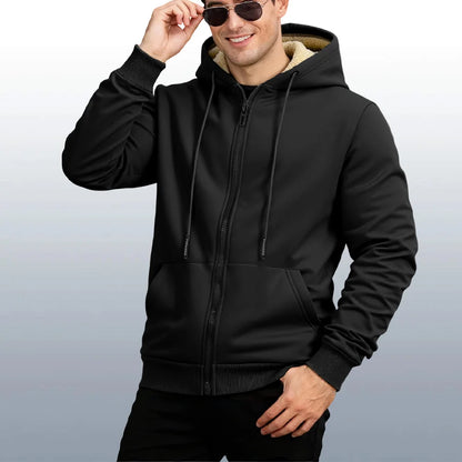 Winter Lambswool Zipper Hoodies Thicken Warm Jackets Long Sleeve Sweatshirts Casual Sports Fleece Black Coats Hooded Men Coat To