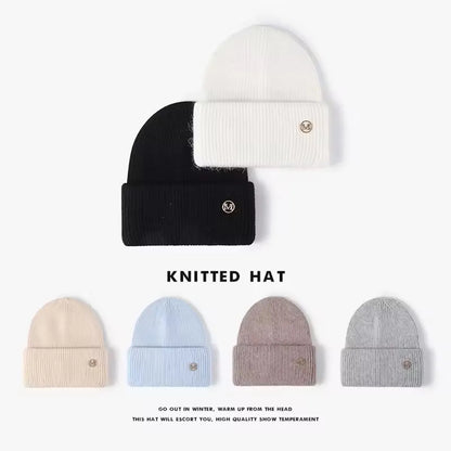 Women's Winter Hats Soft Knit Beanie Warm Rabbit Fur Cute Solid Color Slouchy Cap Casual Outdoor Fashion Solid Adult Cover Head