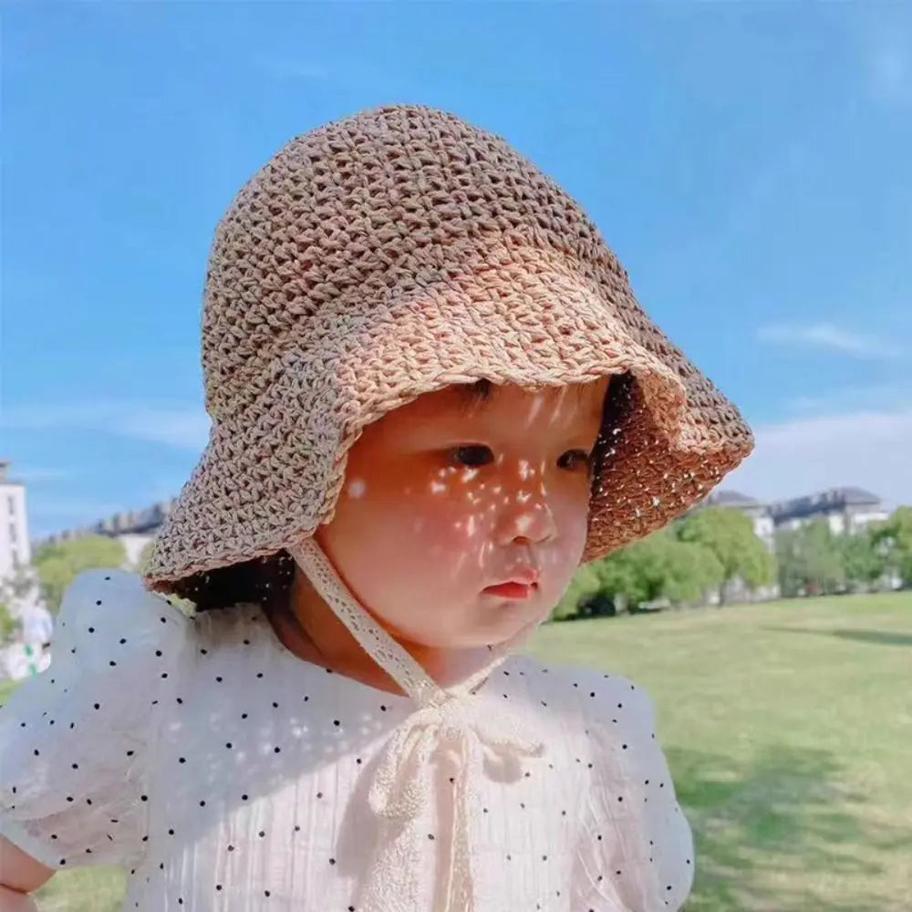 Fashion Lace Baby Hat Summer Straw Bow Baby Girl Cap Beach Children Panama Hat Princess Baby Hats and Caps for Kids 1PC