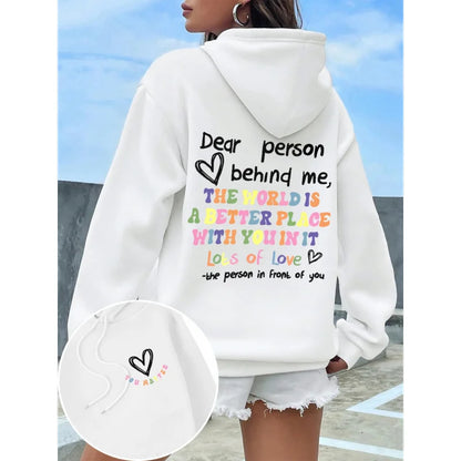 Dear Person Behind Me Hoodie Women Colored Letters Warm Fleece Woman Hoody Fur-liner Spring Autumn Hoodies Y2K Casual Tops
