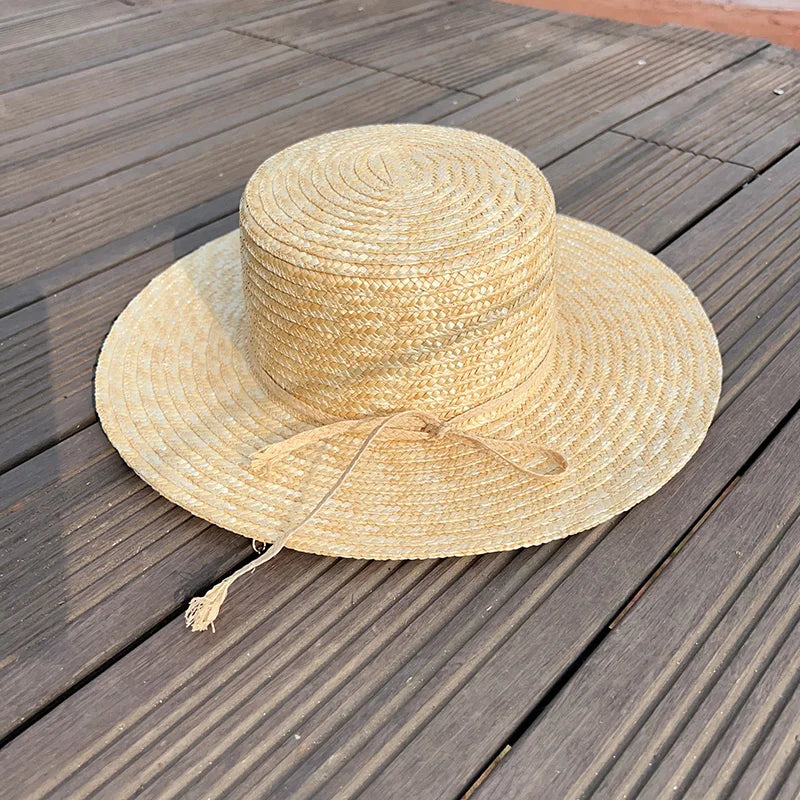 2025 New European American Fashion Design Natural Straw Hat Female Handmade Letter Sun Hat Metal Chain Sunshade Designer Hat
