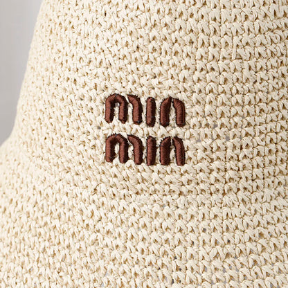 NEW Handmade High quality letter embroidery Sun Hat Wide Brim Floppy Summer Hats For Women Beach Panama Straw Dome Bucket Hat