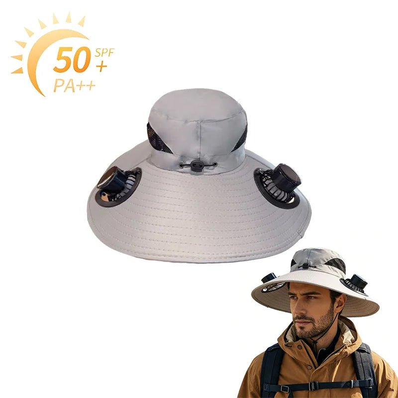 Solar Powered Fishing Hat With USB Charging Fan Adjustable Breathable Cap for Hiking Camping Outdoor Sports Father Day Gift