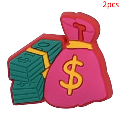 2pcs Lot Coin Money Shaped Character Shoe Buckles Charms Combination Designer for Women Accessories for Girls Adults Unisex Gift