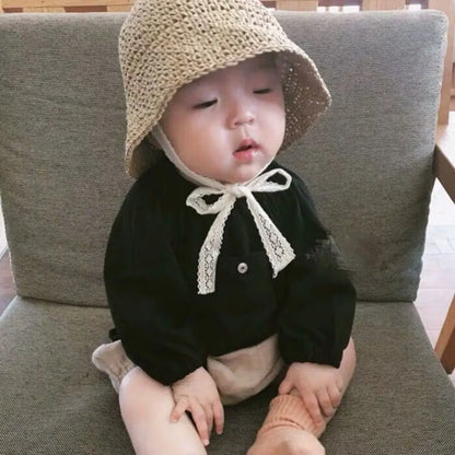 Fashion Lace Baby Hat Summer Straw Bow Baby Girl Cap Beach Children Panama Hat Princess Baby Hats and Caps for Kids 1PC
