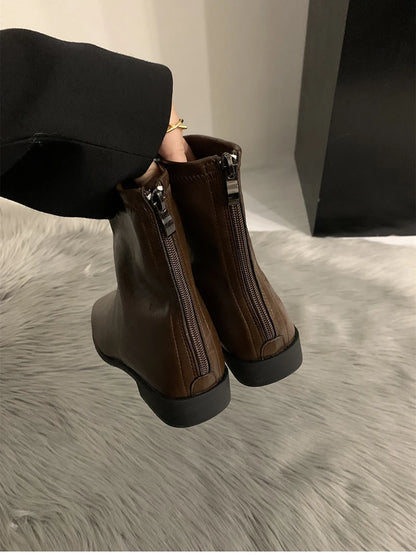 2026 Spring Autumn Women Modern Ankle Boots Fashion Square Toe Short Booties Ladies Casual Low Heel Shoes