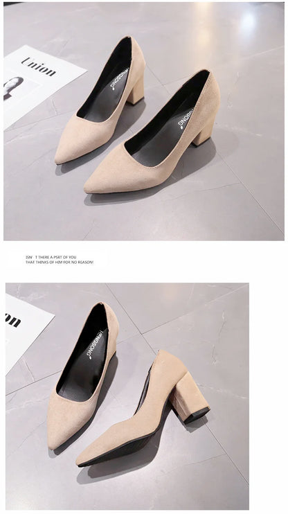 Autumn Shoes Woman Pumps Low Thick Heels Comfortable Women Work Shoes Flock Round Toe Casual Ladies Shoe sapato feminino WSH3183