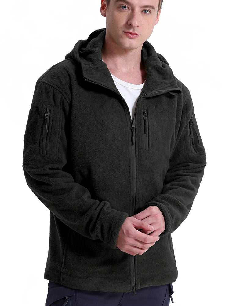 Men's Tactical Fleece Jacket Winter Warm Full Zip Military Hoodies Multi-Pockets Hiking Hunting Outdoor Coats
