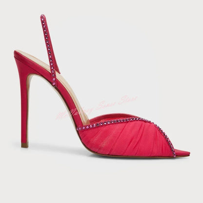 Peep Toe Mesh Pumps Buckles Straps Thin High Heels Solid Crystal Pumps Women New Style Shoes Summer Casual Party Designer Shoes