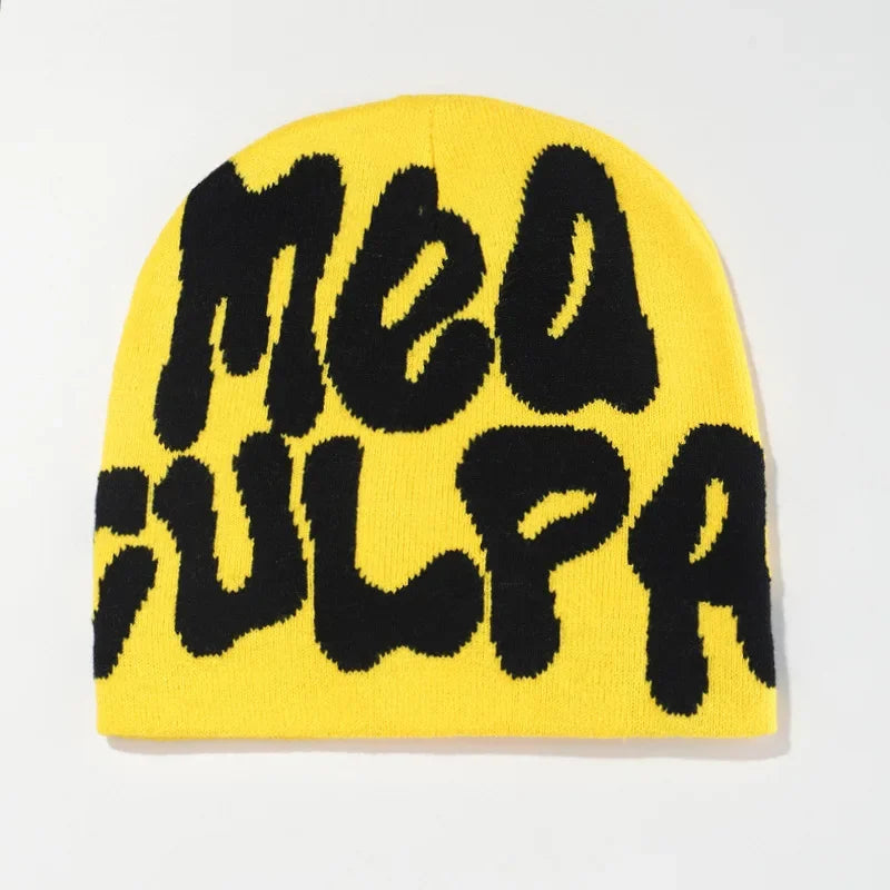 Mea Culpas Beanies Hats For Women Men Autumn Winter Fashion Printed Wool Acrylic Knitted Caps Bonnet Kpop Elastic Skullies Hat