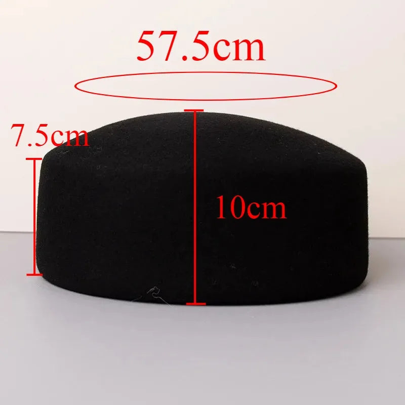 Women Wool Felt Berets Hat Vintage Hard Top Concave Top Fedoras Hats Wedding Fascinator Hats Wedding Cocktail Party Pillbox Cap