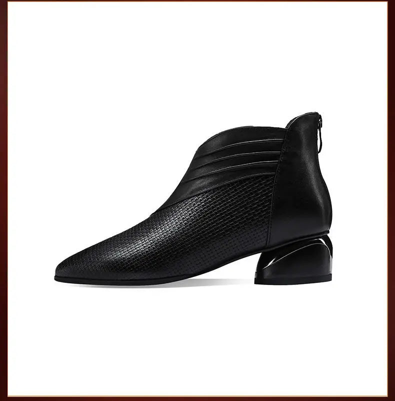 2024 Fashion Luxury Leather Ankle Boots Womens Pointed Toe Sneakers Autumn Shoes Ladies Office Low Heels