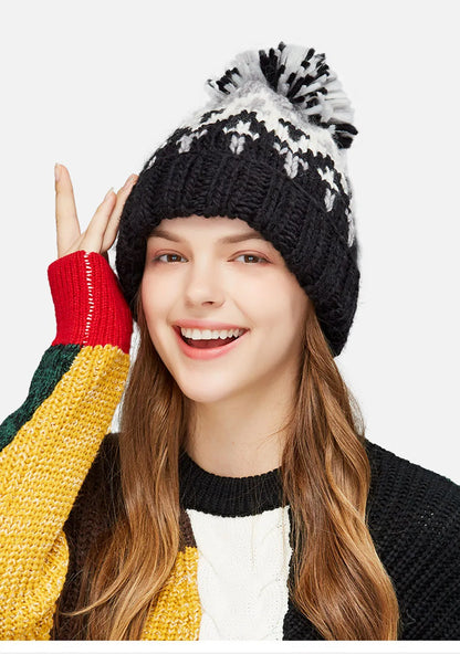Skiing Cashmere Woman Winter Hat Autumn Beanies with Pompom Warm Wool Skullies Wholesales Acrylic Beanies Winter Hat for Woman