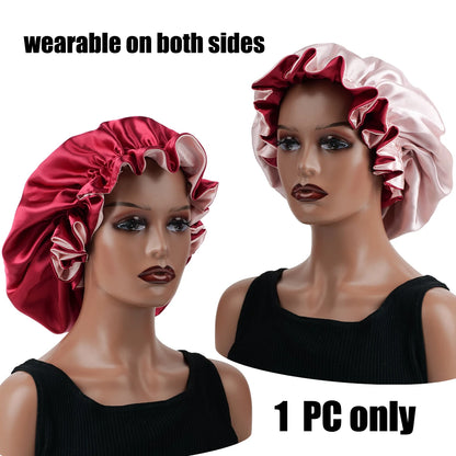 1Pc Double-Layered Minimalist Hair Bonnet Satin Bonnet Sleep Caps Can Be Worn on Both Sides Versatile Cap for Men/Women