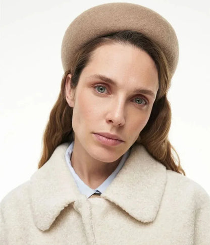 Women Wool Felt Berets Hat Vintage Hard Top Concave Top Fedoras Hats Wedding Fascinator Hats Wedding Cocktail Party Pillbox Cap