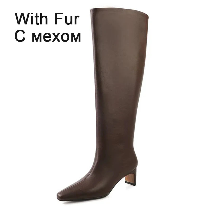 JOZHAMTA Size 34-43 2026 Women Real Leather Long Boots Fashion High Heels Shoes For Winter Boots Office Lady Daily Dress Shoes