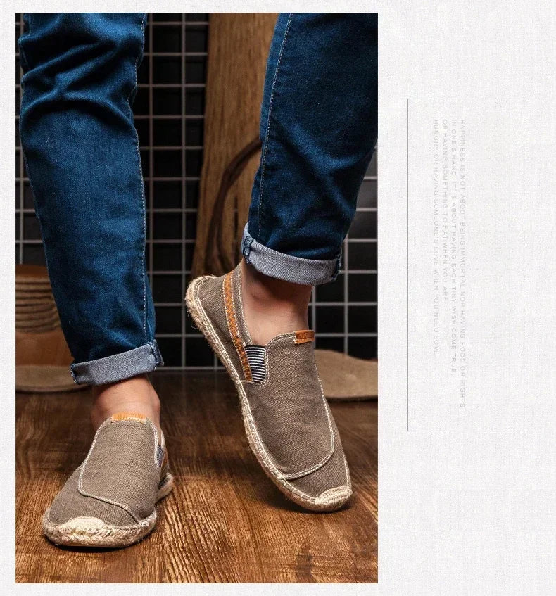 Mens Casual Vintage Loafers Flat Hemp Bottom Fishermen Shoes Driving Soft Shoes Holiday Beach Sailing Bohemian Autumn Size 38-45