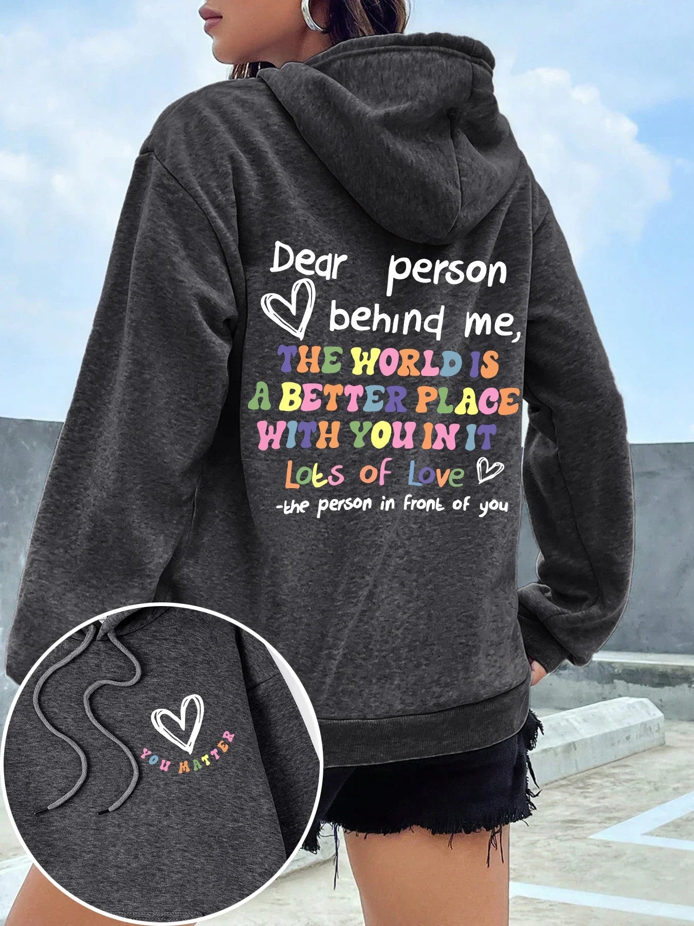Dear Person Behind Me Hoodie Women Colored Letters Warm Fleece Woman Hoody Fur-liner Spring Autumn Hoodies Y2K Casual Tops