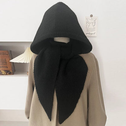 Winter Y2K Wool Knitted Balaclava Hat Fashion Fake Collar Shawl Hooded Hat Outdoor Pullover One-piece Neck Collar Warm Beanies