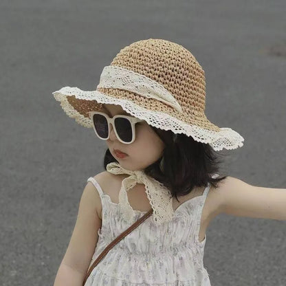 Fashion Lace Baby Hat Summer Straw Bow Baby Girl Cap Beach Children Panama Hat Princess Baby Hats and Caps for Kids 1PC