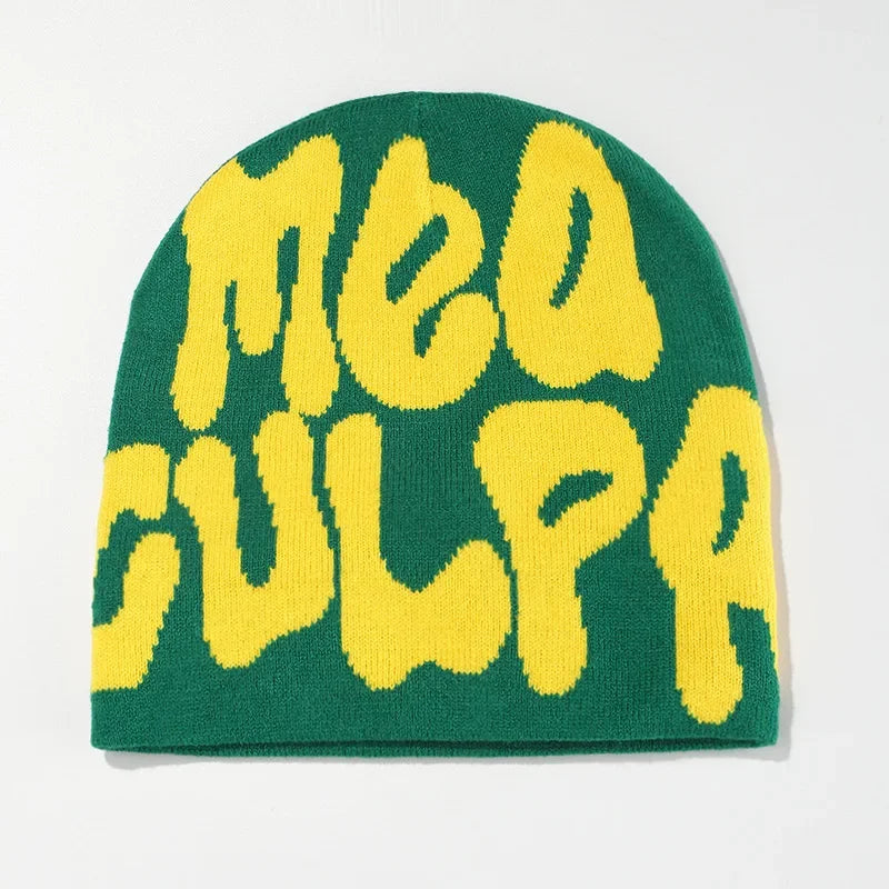 Mea Culpas Beanies Hats For Women Men Autumn Winter Fashion Printed Wool Acrylic Knitted Caps Bonnet Kpop Elastic Skullies Hat