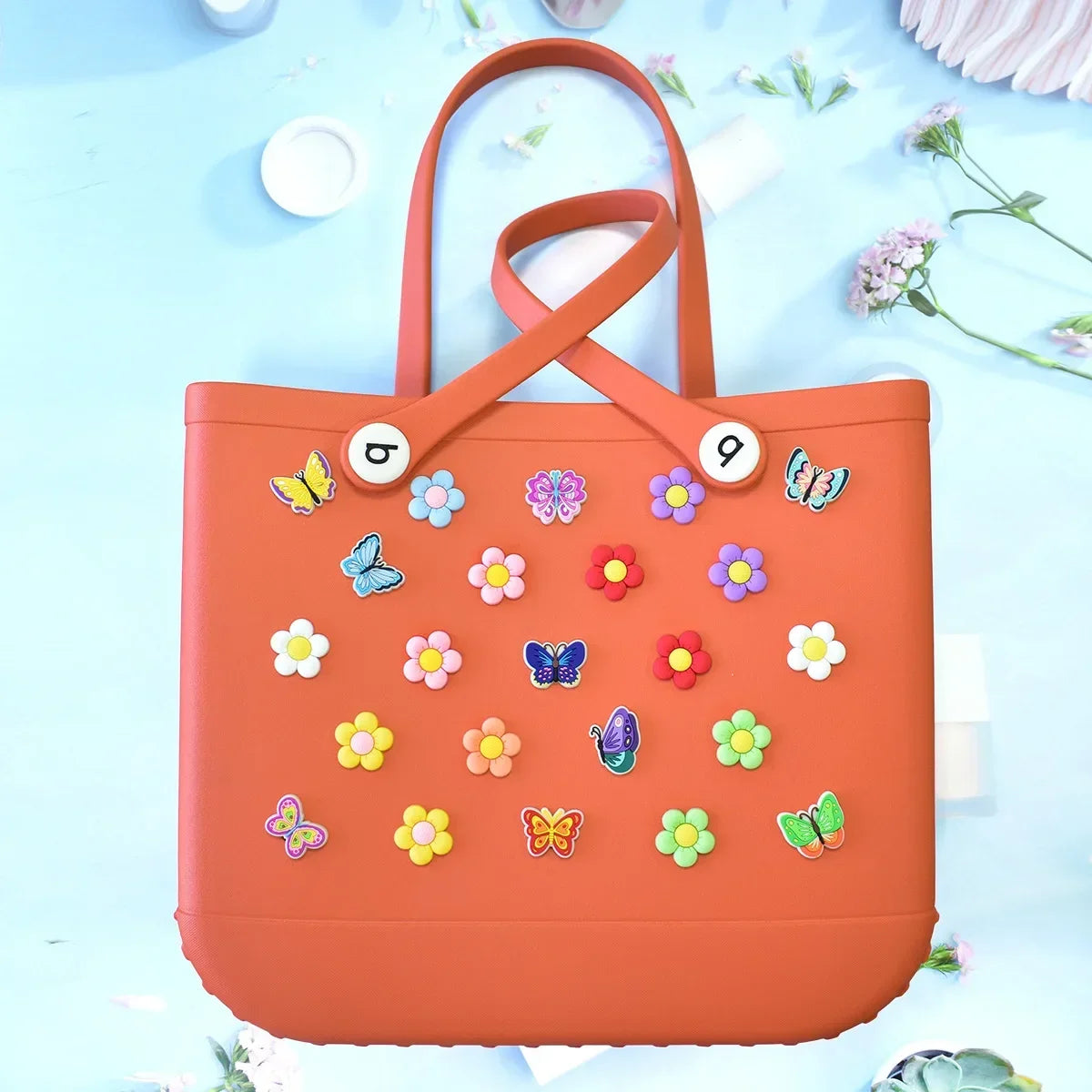 PVC Butterfly Flower Big Size Beach Bag Buckle Charms Decorations Accessories for Bog Totes Bag Woman DIY Gift Travel Pendant