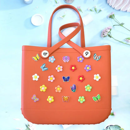 PVC Butterfly Flower Big Size Beach Bag Buckle Charms Decorations Accessories for Bog Totes Bag Woman DIY Gift Travel Pendant