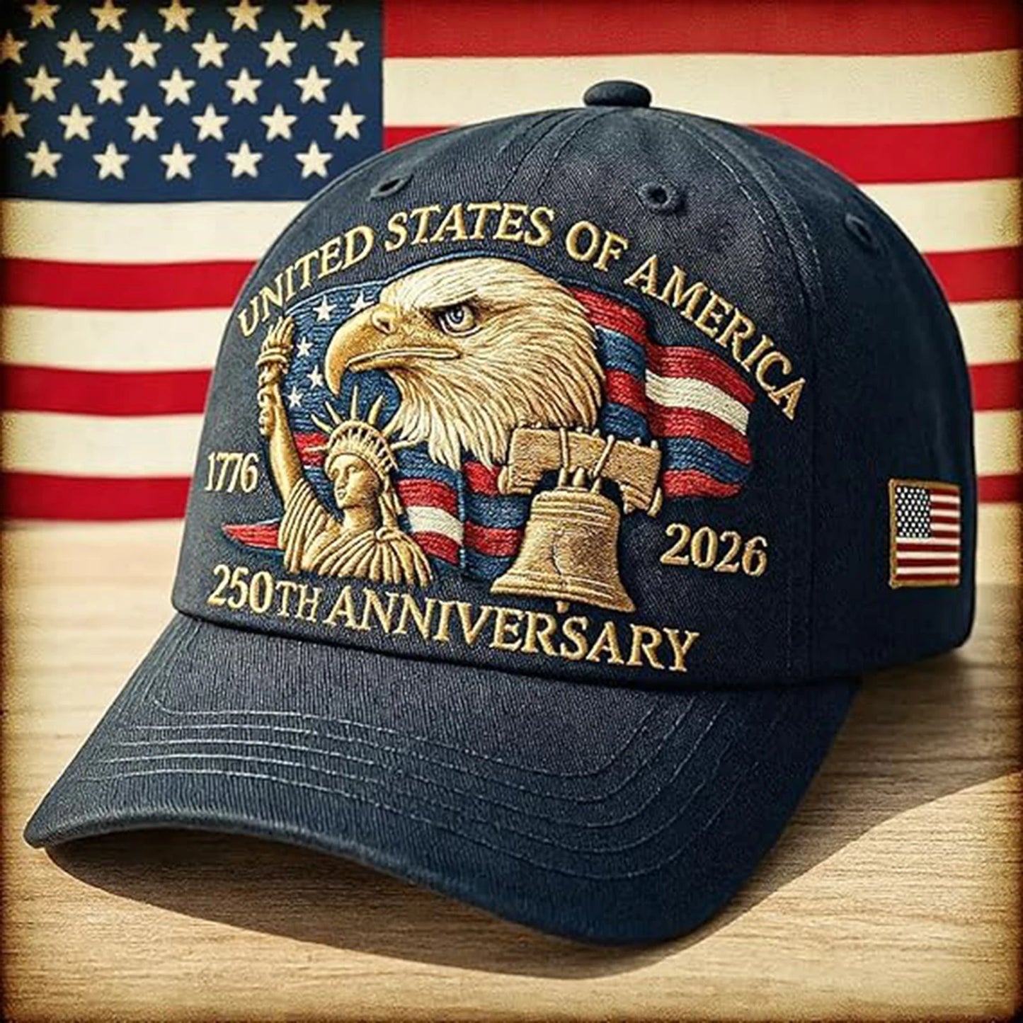 United States 250th Anniversary Cap Adjustable Washed Cotton Baseball Cap Vintage Tribute Eagle Printed Patriotic Trucker Hat