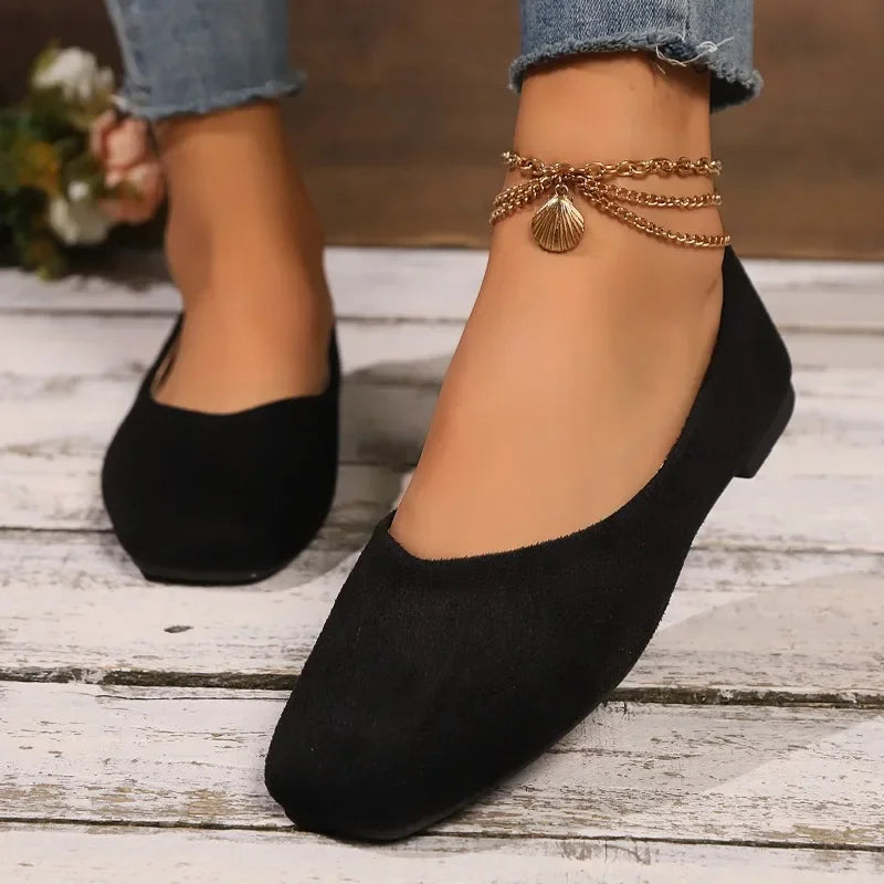Women's Loafers 2025 New Elegant Ladies Causal Flat Shoes Square-toe Spring Autumn Shallow Women's Fashion Ballet Shoes Simple