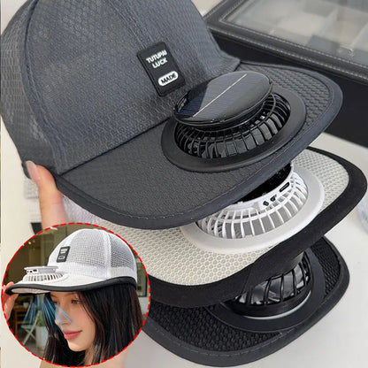 Solar Powered Cap with Fan Summer Breathable Mesh Sun Protection Outdoor Baseball Hat for Men USB Rechargeable Cooling Headwear